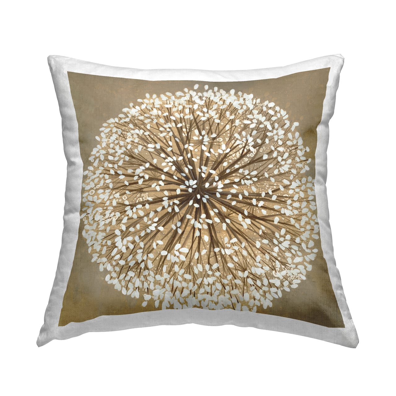 Stupell Industries Abstract Dandelion Flower Full Bloom Brown White Throw Pillow 18" x 18"